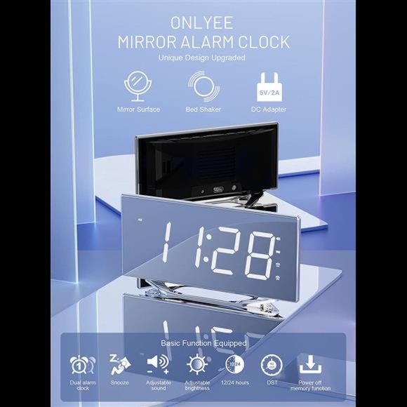 Mirror Clocks for Bedrooms with Battery Backup,8.7’’ Large Display - Picture 7 of 7